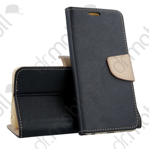 Tok álló bőr Samsung Galaxy A12 (SM-A125F) Kabura Fancy Book (flip, mágneses, oldalra nyíló, bankkártya tartó) fekete - arany